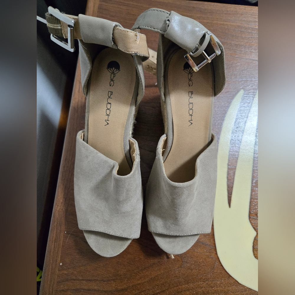 Big Buddha Taupe Open Toe Wedge Sandals
